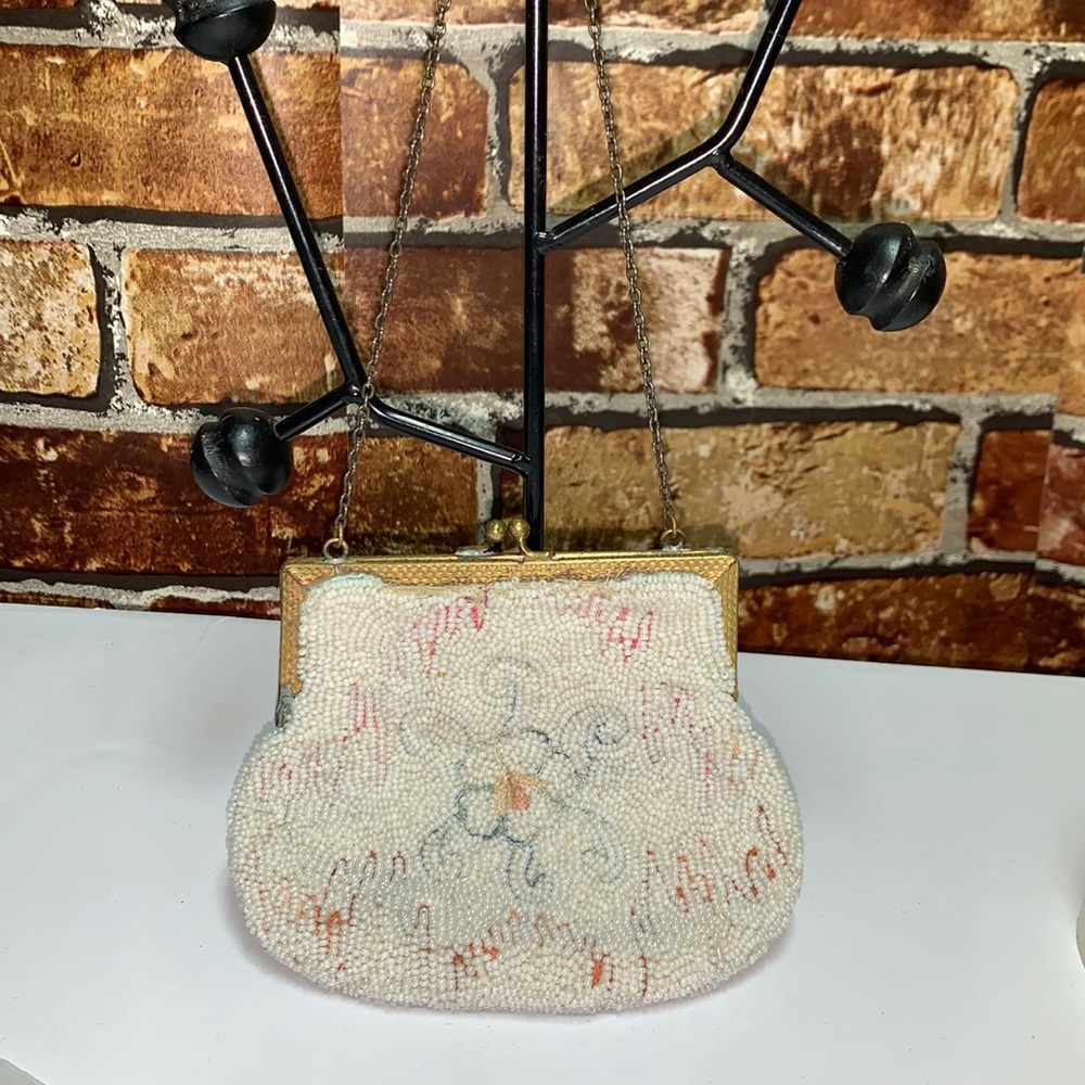 Antique beaded and embroidered purse wristlet made in Belgium
